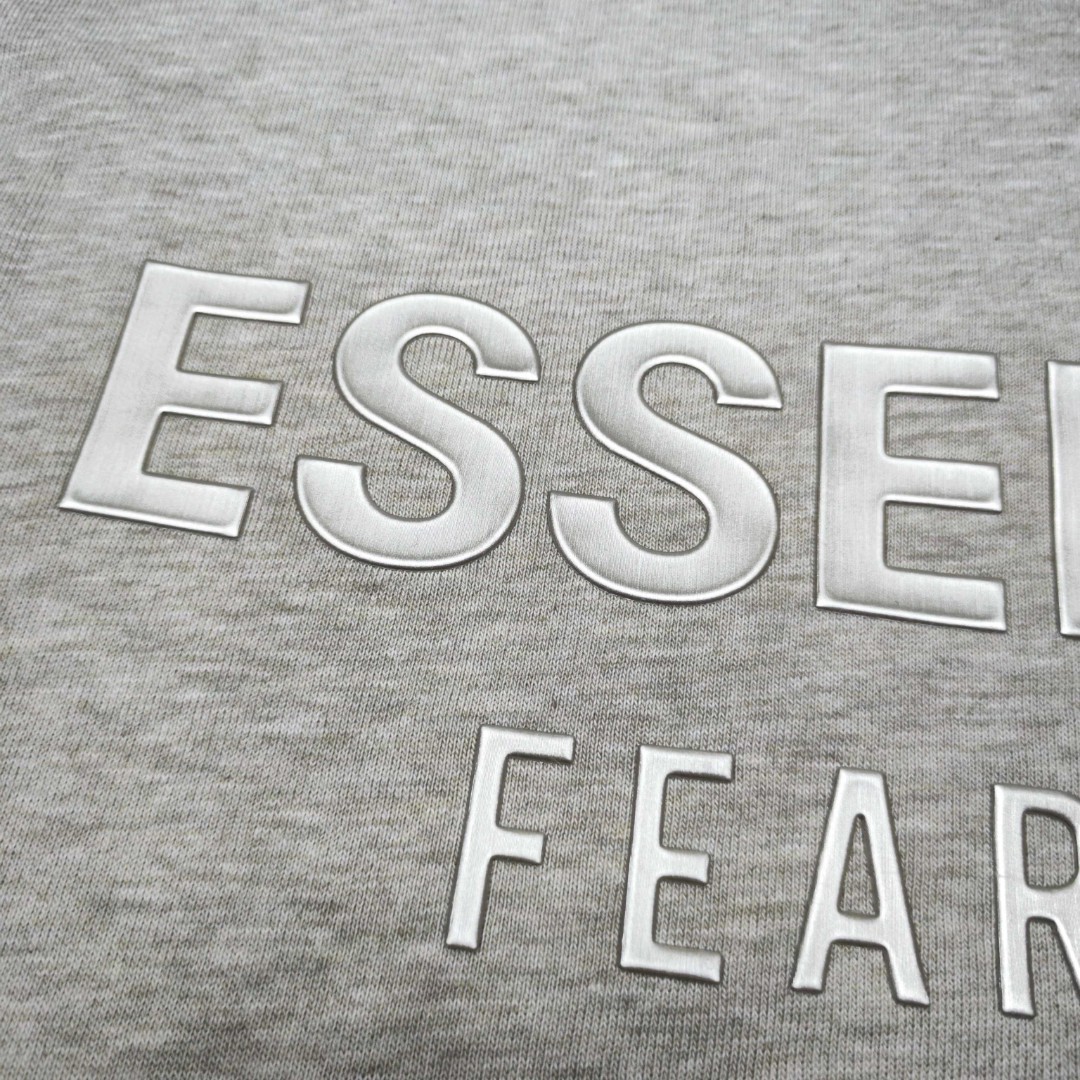 Fear of God Essentials 拉丝银硅胶字母印花圆领短袖 T恤 男女同款 夏款 黑色 燕麦色 希瑟灰