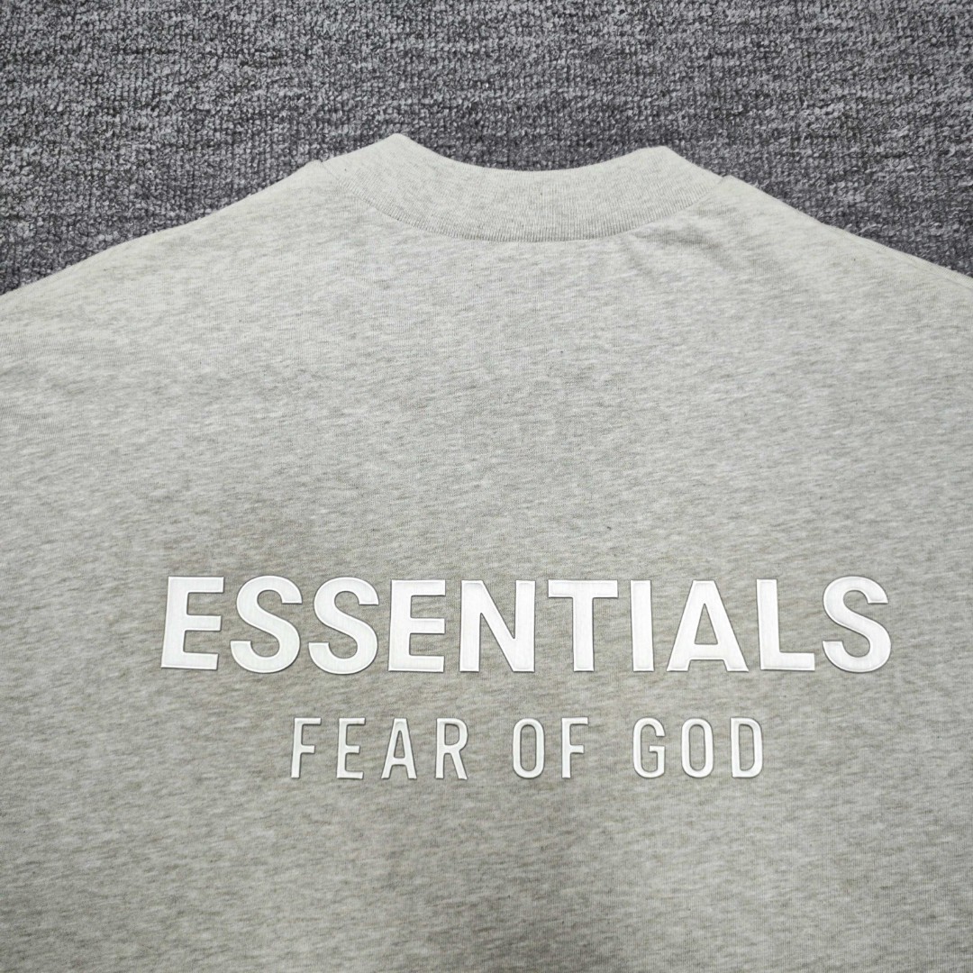 Fear of God Essentials 拉丝银硅胶字母印花圆领短袖 T恤 男女同款 夏款 黑色 燕麦色 希瑟灰