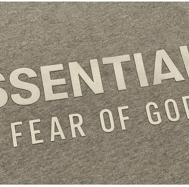 Fear of God Essentials 拉丝银硅胶字母印花圆领短袖 T恤 男女同款 夏款 黑色 燕麦色 希瑟灰