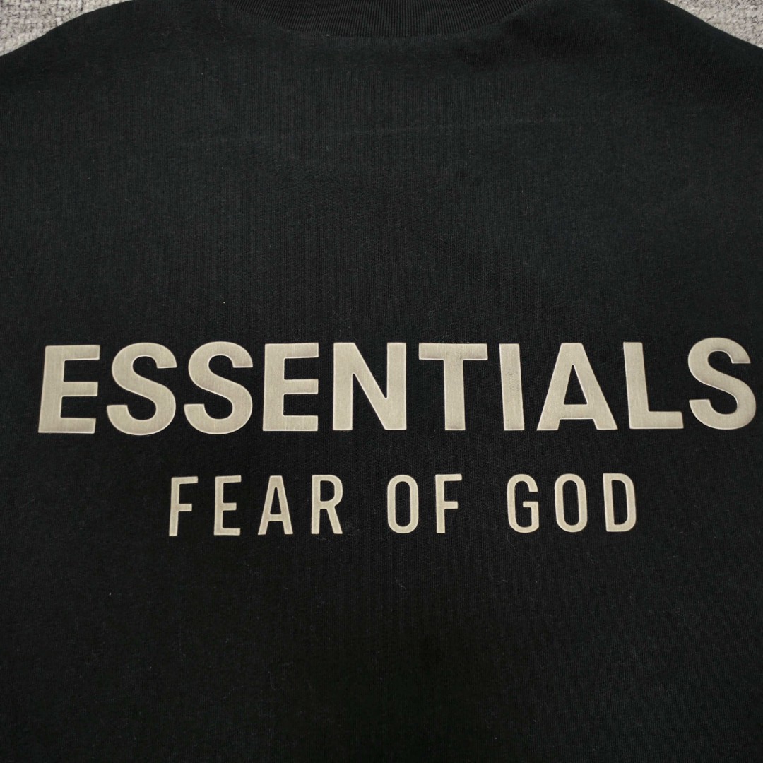 Fear of God Essentials 拉丝银硅胶字母印花圆领短袖 T恤 男女同款 夏款 黑色 燕麦色 希瑟灰