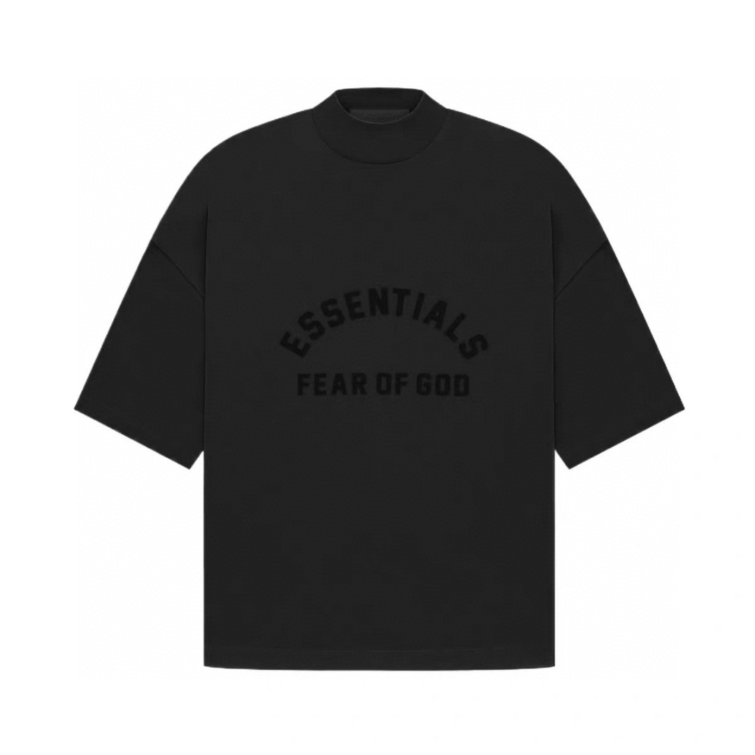 Fear of God Essentials 硅胶植绒字母印花圆领短袖 T恤 男女同款 夏款 玄青黑