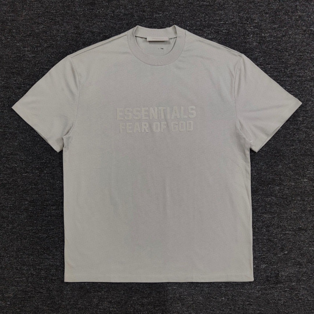 Fear of God Essentials 双排植绒字母印花圆领短袖 T恤 男女同款 夏款 珊瑚红 烟丝色 黑棕色 蛋壳白 烟灰色