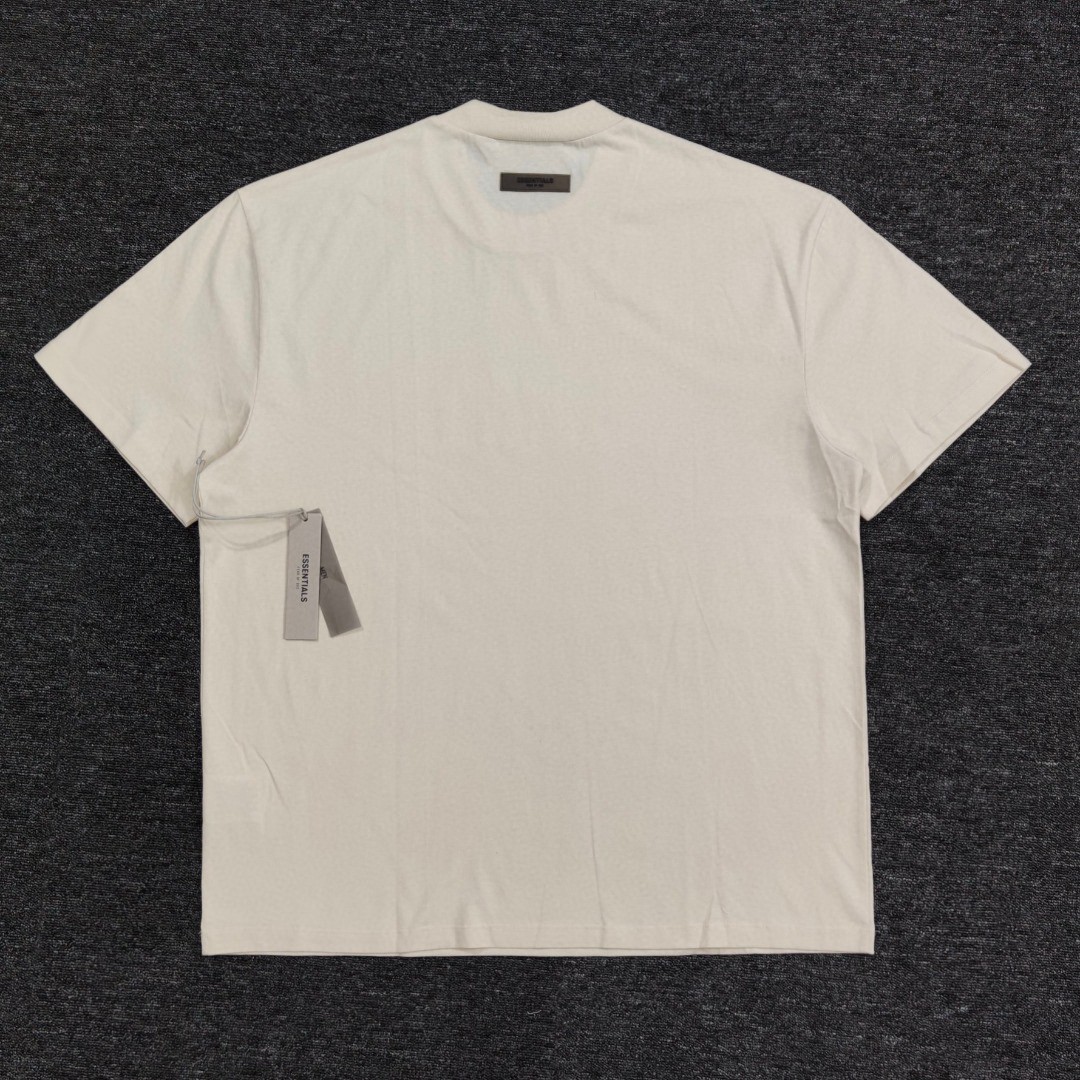 Fear of God Essentials 双排植绒字母印花圆领短袖 T恤 男女同款 夏款 珊瑚红 烟丝色 黑棕色 蛋壳白 烟灰色