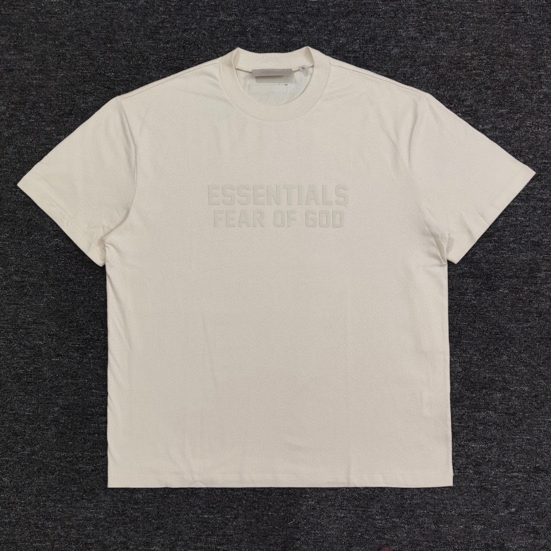 Fear of God Essentials 双排植绒字母印花圆领短袖 T恤 男女同款 夏款 珊瑚红 烟丝色 黑棕色 蛋壳白 烟灰色