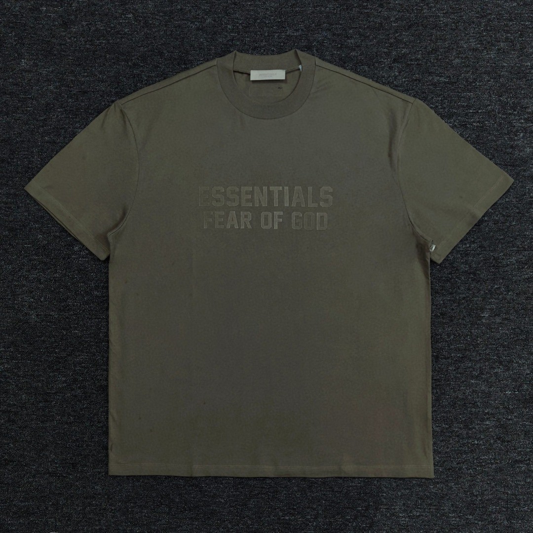 Fear of God Essentials 双排植绒字母印花圆领短袖 T恤 男女同款 夏款 珊瑚红 烟丝色 黑棕色 蛋壳白 烟灰色