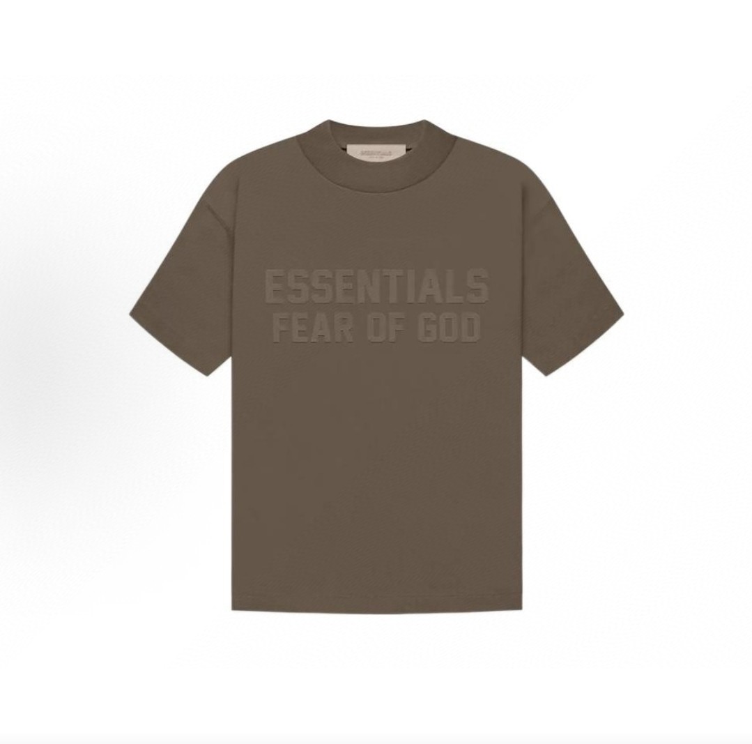 Fear of God Essentials 双排植绒字母印花圆领短袖 T恤 男女同款 夏款 珊瑚红 烟丝色 黑棕色 蛋壳白 烟灰色