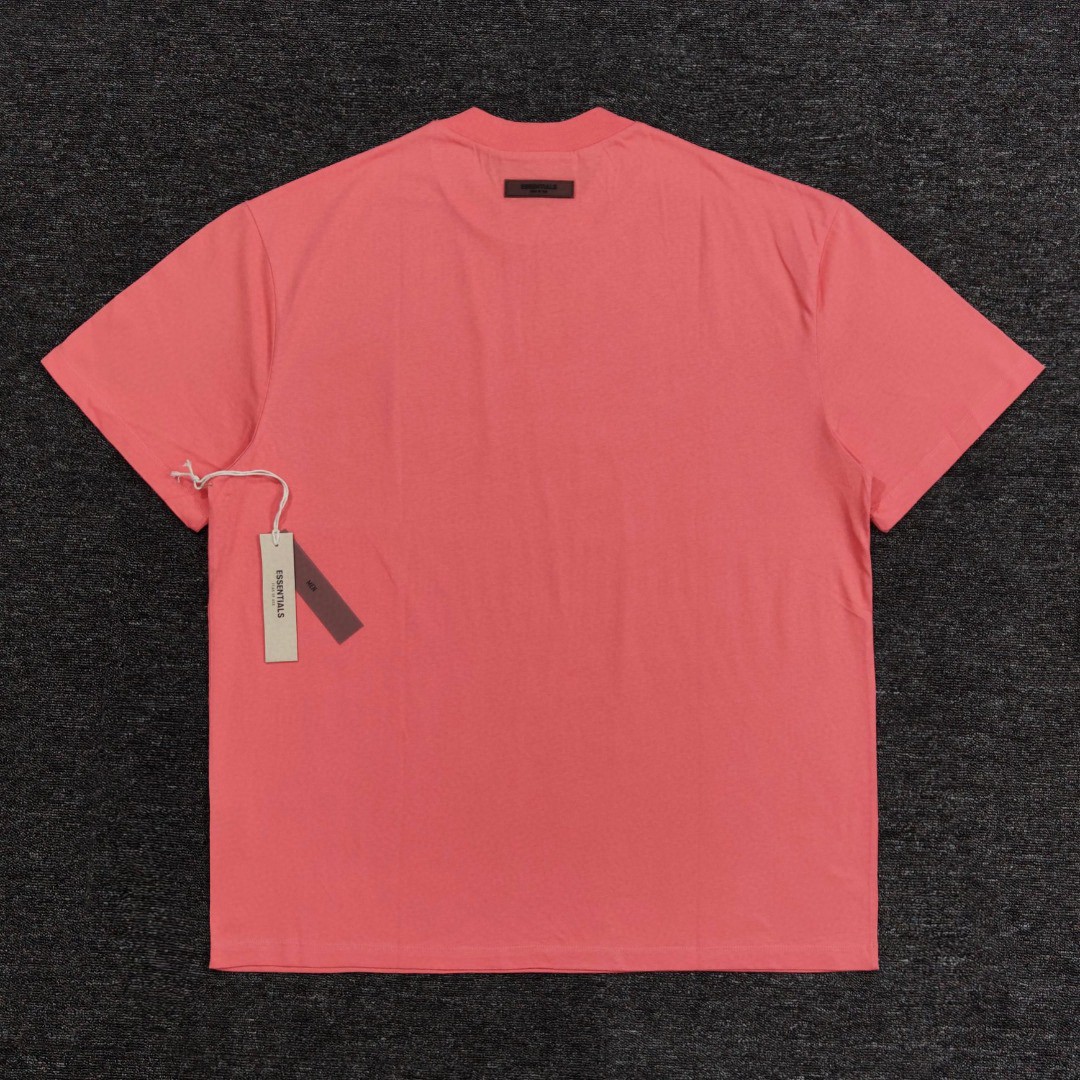 Fear of God Essentials 双排植绒字母印花圆领短袖 T恤 男女同款 夏款 珊瑚红 烟丝色 黑棕色 蛋壳白 烟灰色