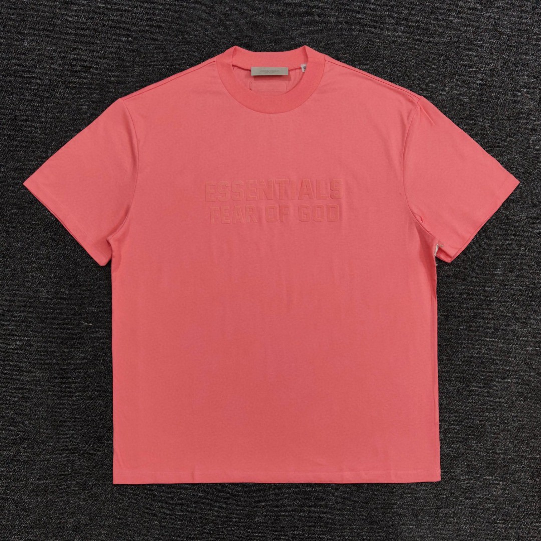 Fear of God Essentials 双排植绒字母印花圆领短袖 T恤 男女同款 夏款 珊瑚红 烟丝色 黑棕色 蛋壳白 烟灰色