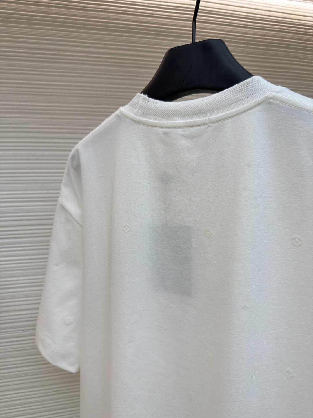 LOUIS VUITTON 路易威登 LV 植绒印花暗纹圆领T恤 短袖 白色 黑色 A0 