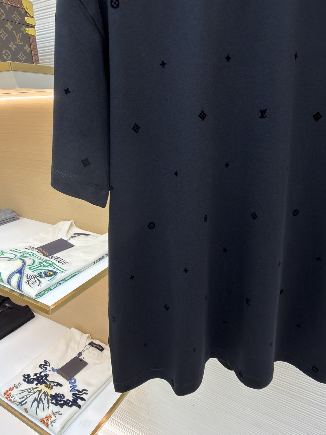 LOUIS VUITTON 路易威登 LV 植绒印花暗纹圆领T恤 短袖 白色 黑色 A0 