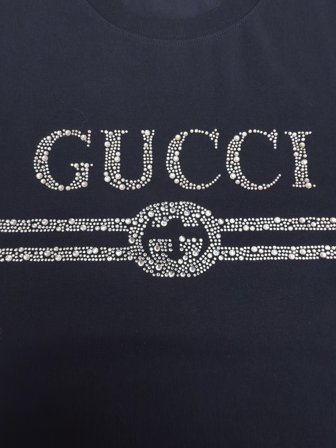 GUCCI 古驰 烫钻logo标识圆领短袖 T恤 夏季 黑色 灰色 A0 796395-XJG36-1043
