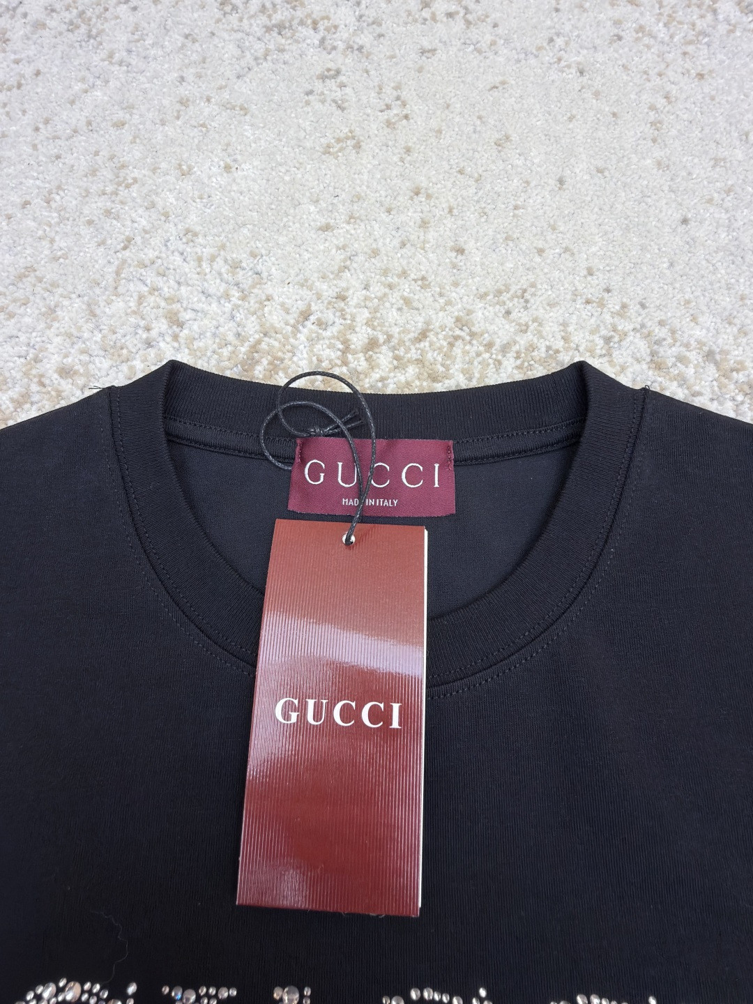 GUCCI 古驰 烫钻logo标识圆领短袖 T恤 夏季 黑色 灰色 A0 796395-XJG36-1043