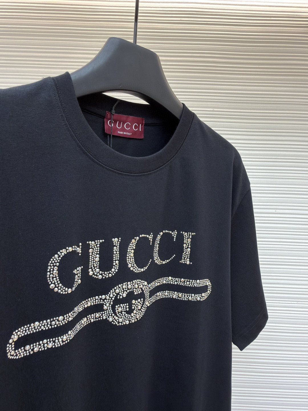 GUCCI 古驰 烫钻logo标识圆领短袖 T恤 夏季 黑色 灰色 A0 796395-XJG36-1043