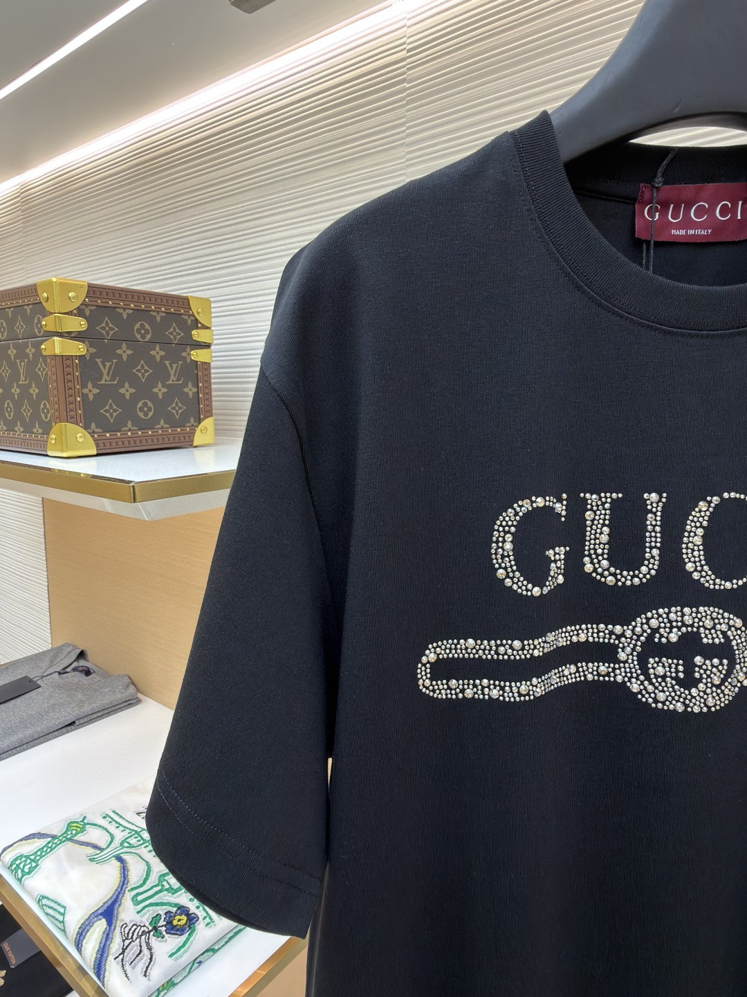 GUCCI 古驰 烫钻logo标识圆领短袖 T恤 夏季 黑色 灰色 A0 796395-XJG36-1043