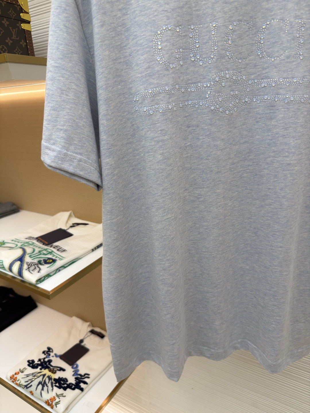 GUCCI 古驰 烫钻logo标识圆领短袖 T恤 夏季 黑色 灰色 A0 796395-XJG36-1043