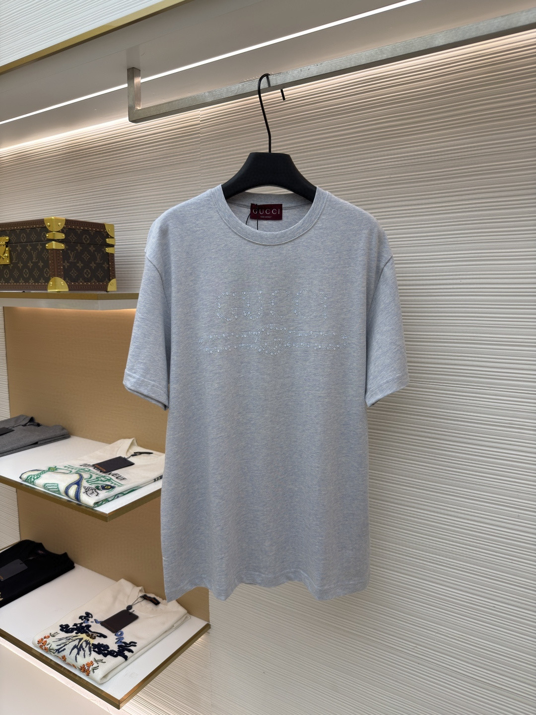 GUCCI 古驰 烫钻logo标识圆领短袖 T恤 夏季 黑色 灰色 A0 796395-XJG36-1043