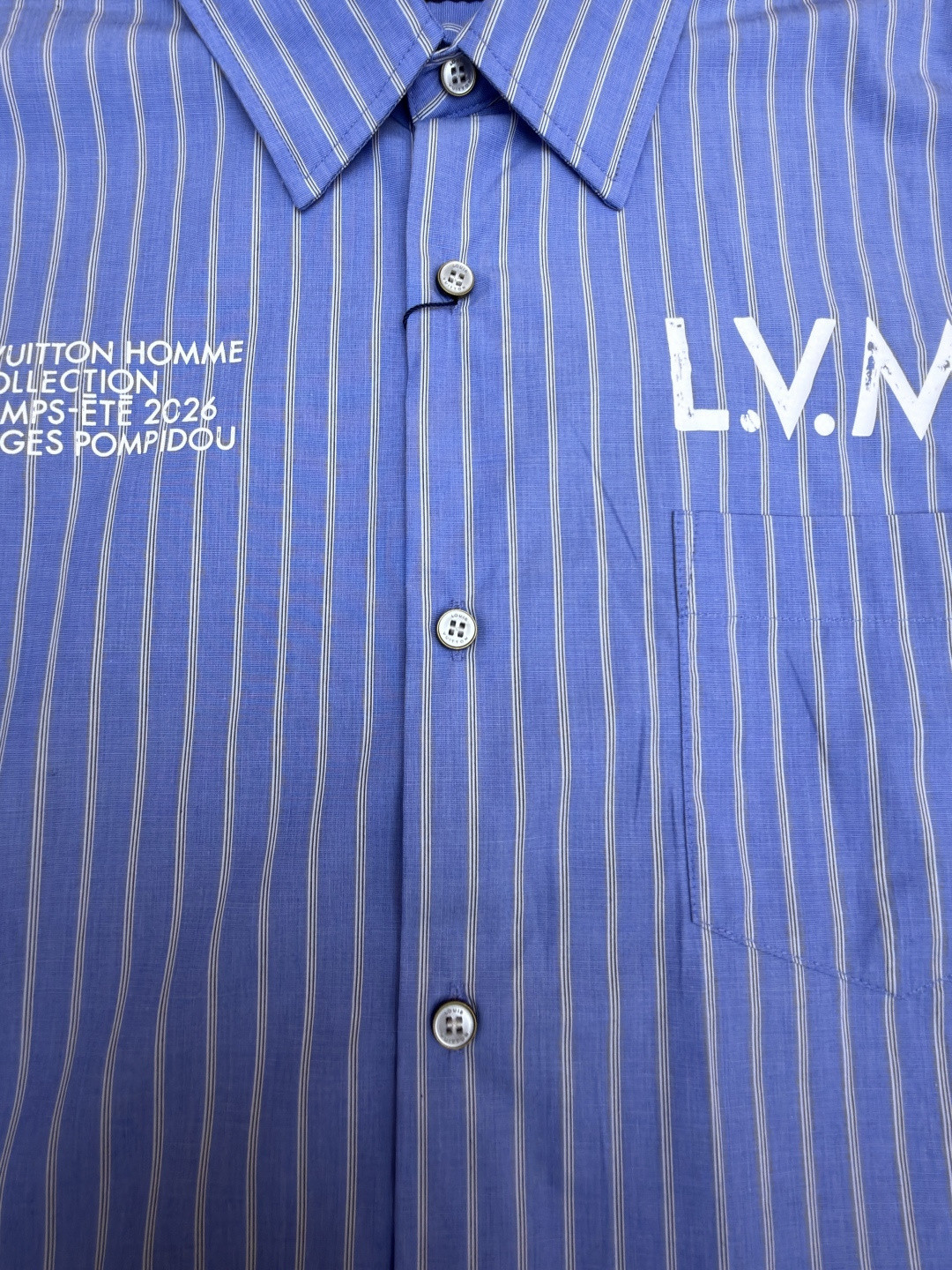 LOUIS VUITTON 路易威登 LV 条纹提花印花短袖衬衫 夏季 蓝色 A5 1AJURI