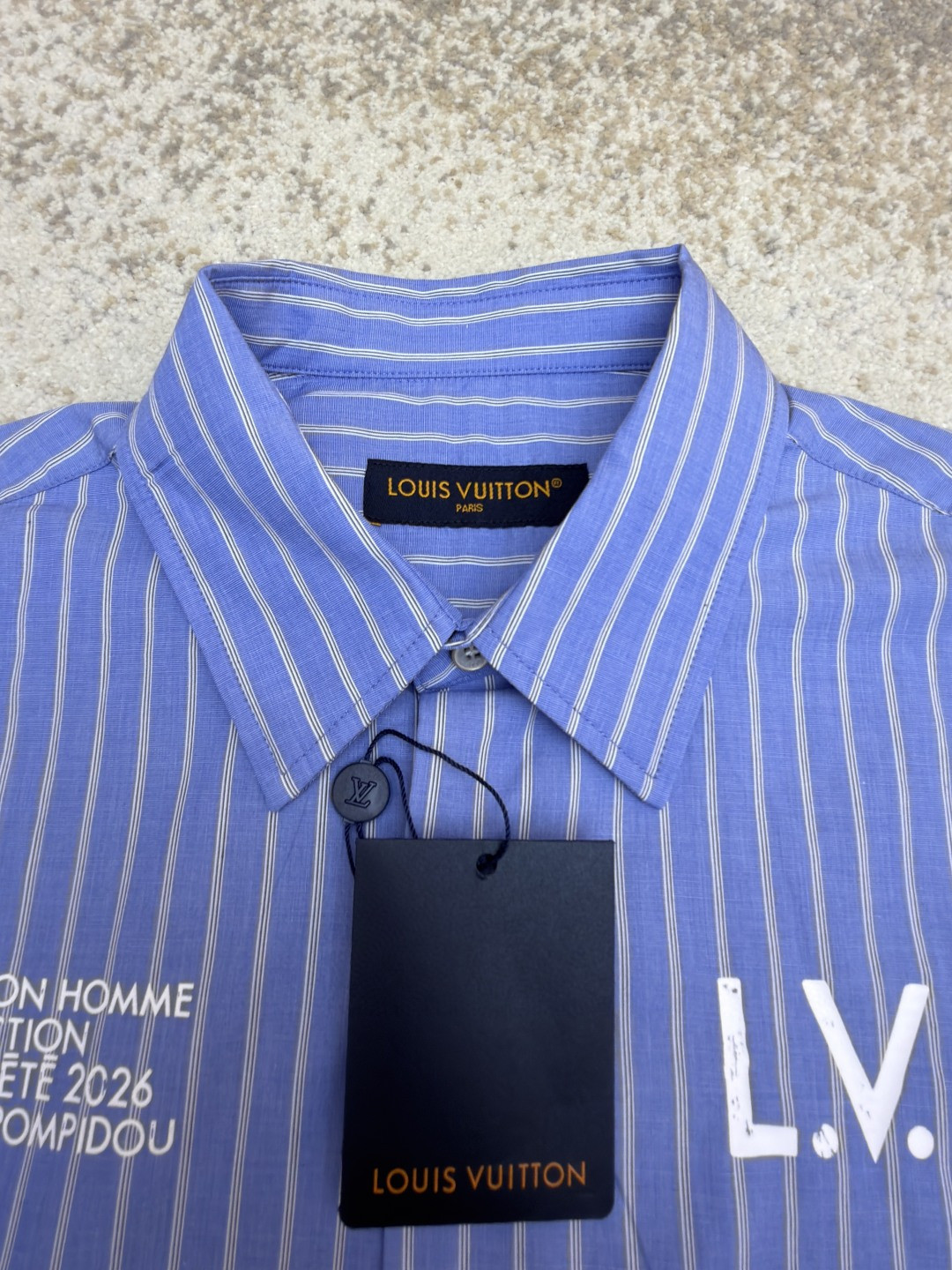 LOUIS VUITTON 路易威登 LV 条纹提花印花短袖衬衫 夏季 蓝色 A5 1AJURI