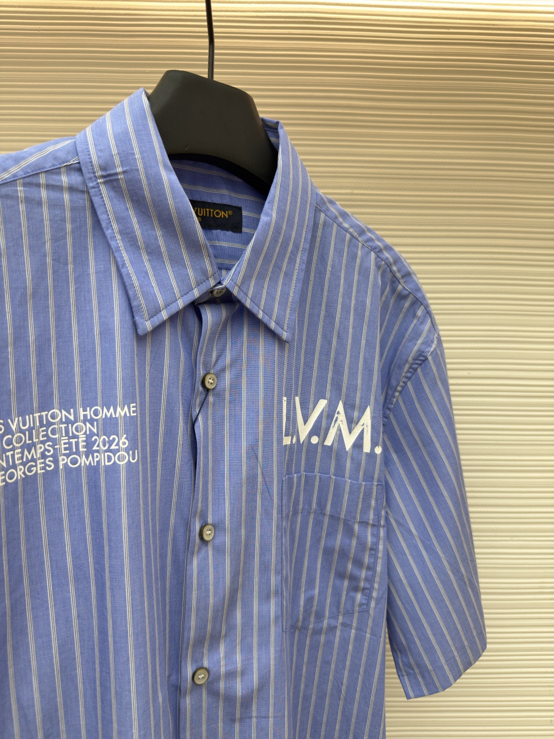 LOUIS VUITTON 路易威登 LV 条纹提花印花短袖衬衫 夏季 蓝色 A5 1AJURI