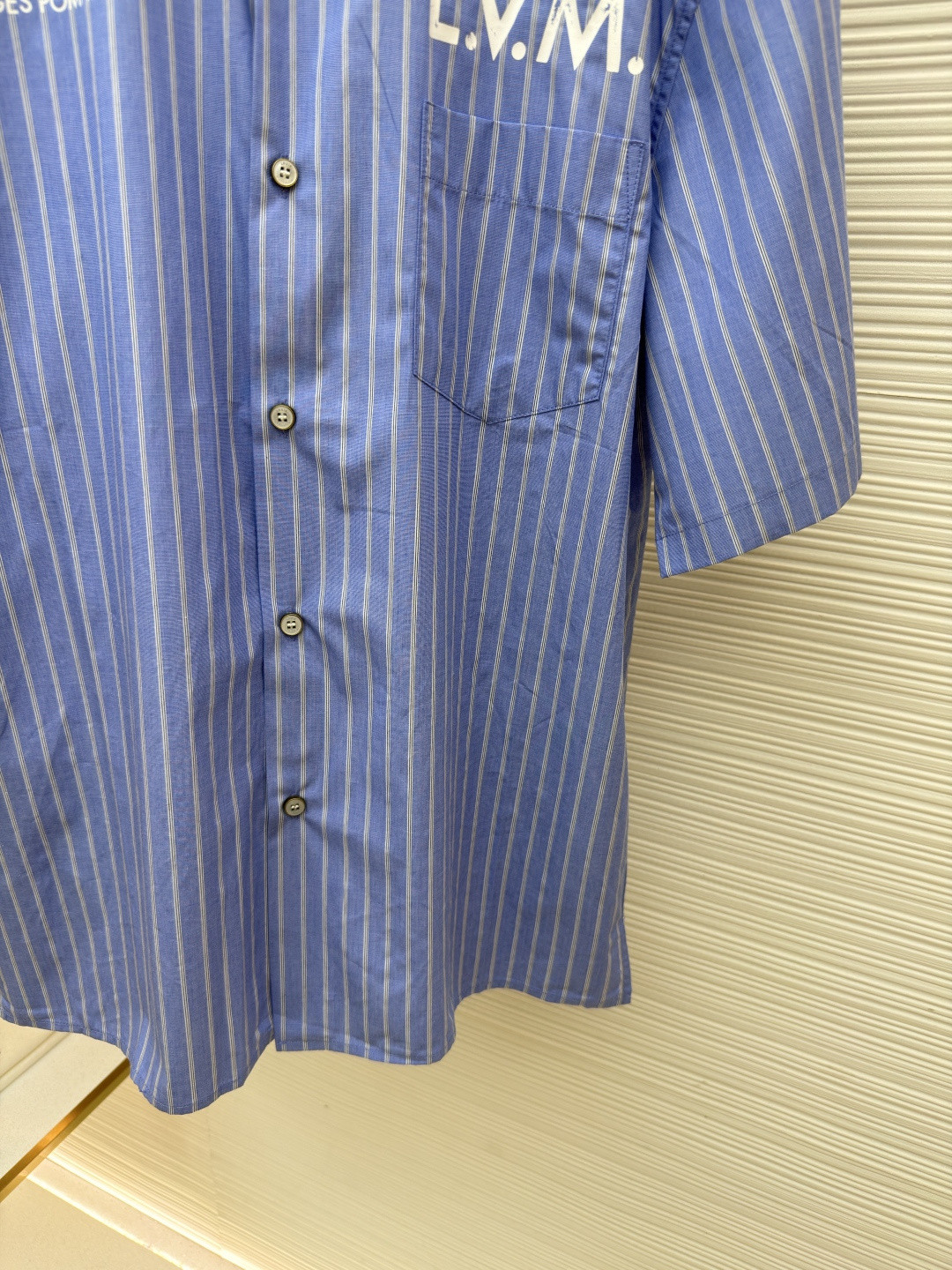 LOUIS VUITTON 路易威登 LV 条纹提花印花短袖衬衫 夏季 蓝色 A5 1AJURI