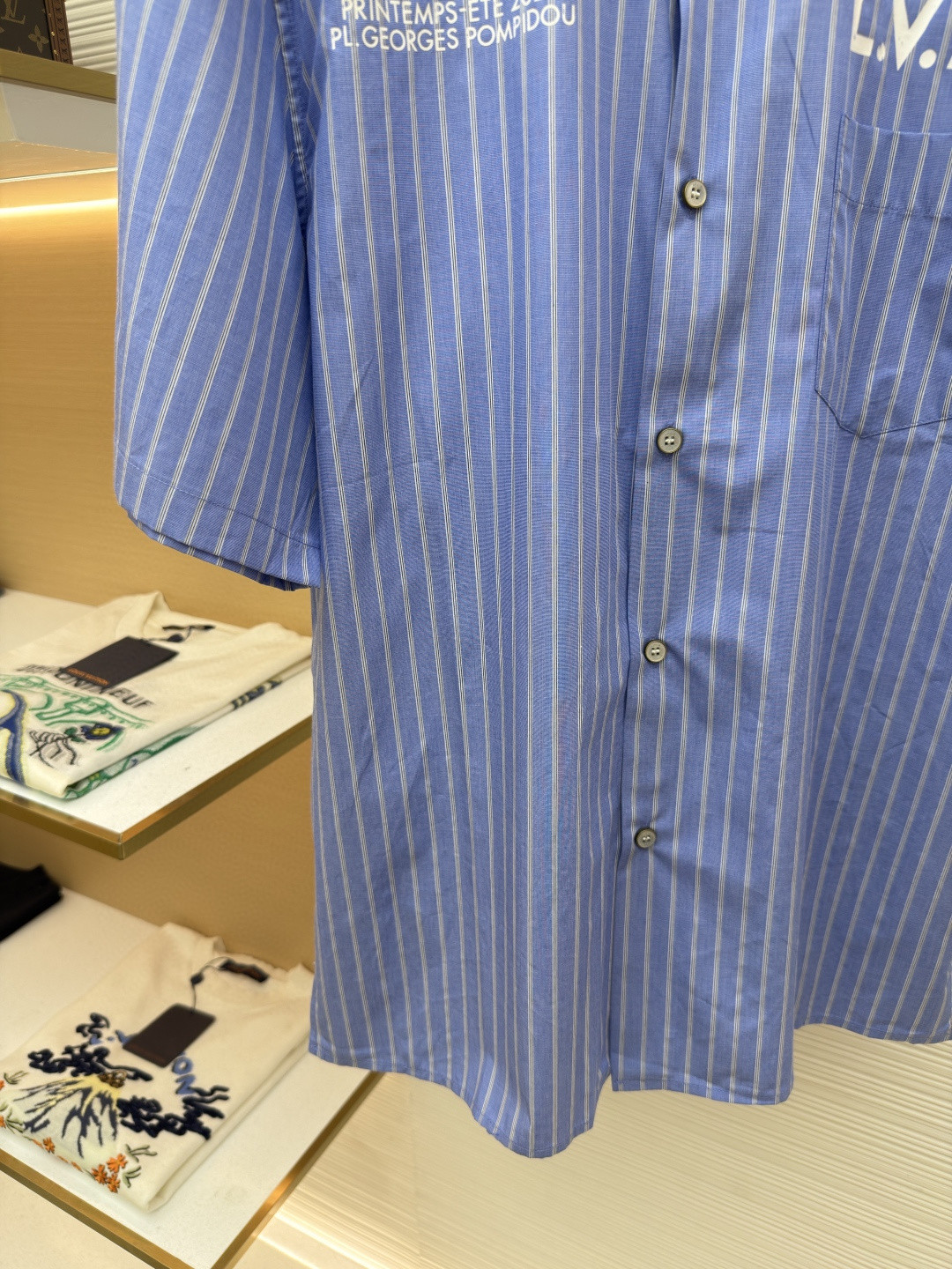 LOUIS VUITTON 路易威登 LV 条纹提花印花短袖衬衫 夏季 蓝色 A5 1AJURI