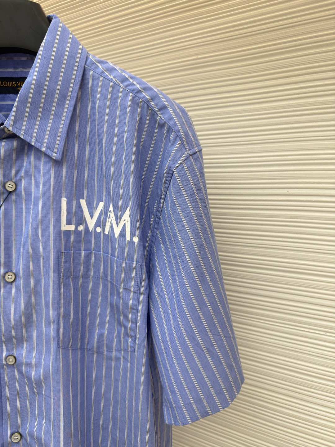 LOUIS VUITTON 路易威登 LV 条纹提花印花短袖衬衫 夏季 蓝色 A5 1AJURI