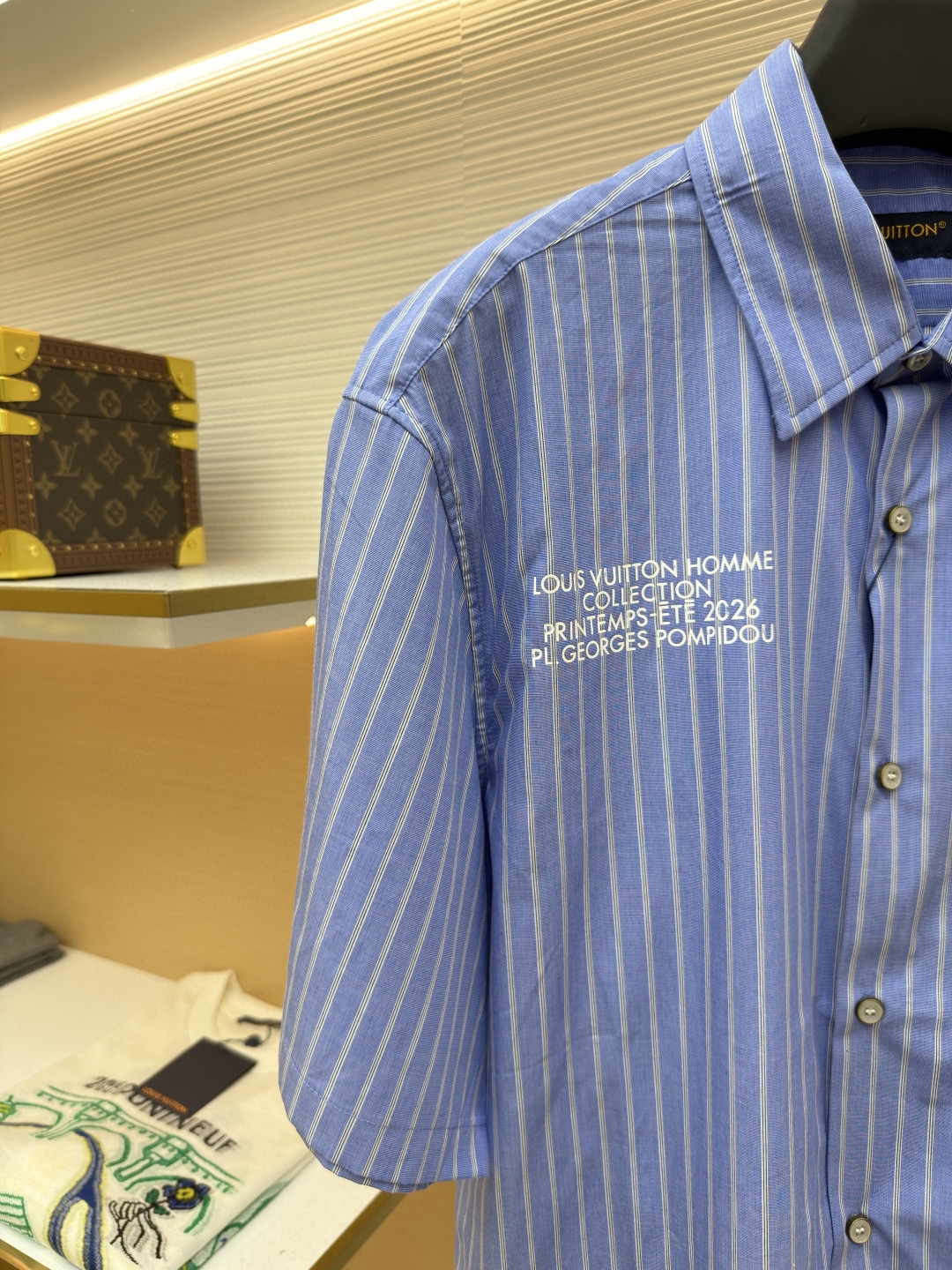 LOUIS VUITTON 路易威登 LV 条纹提花印花短袖衬衫 夏季 蓝色 A5 1AJURI