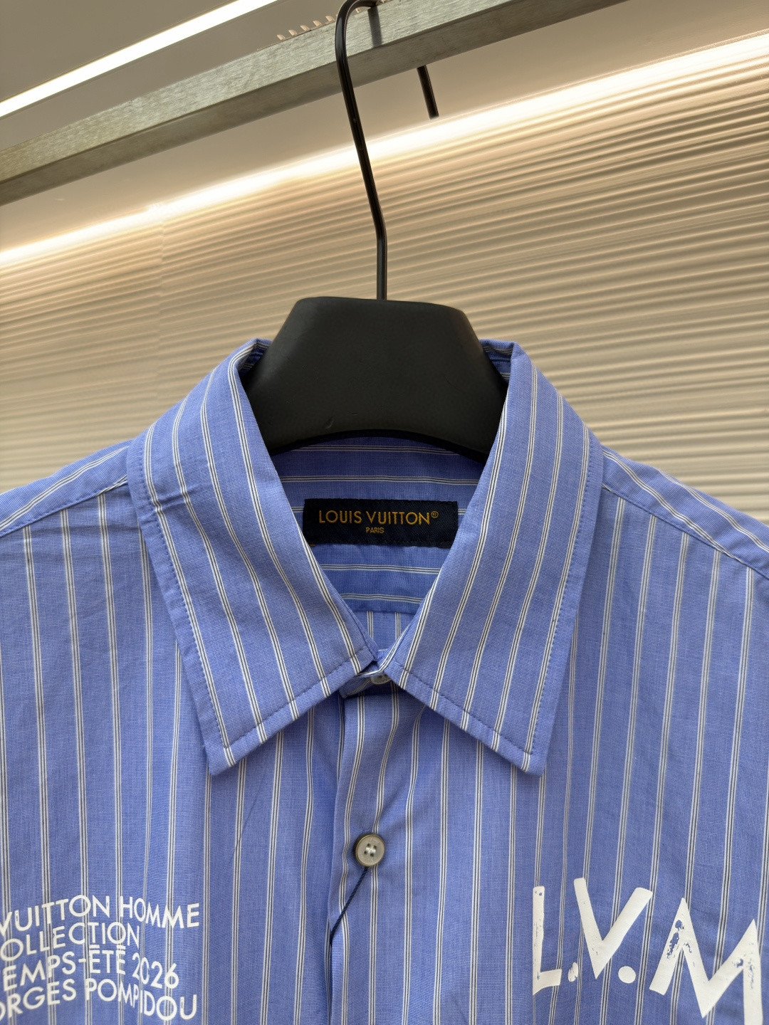 LOUIS VUITTON 路易威登 LV 条纹提花印花短袖衬衫 夏季 蓝色 A5 1AJURI
