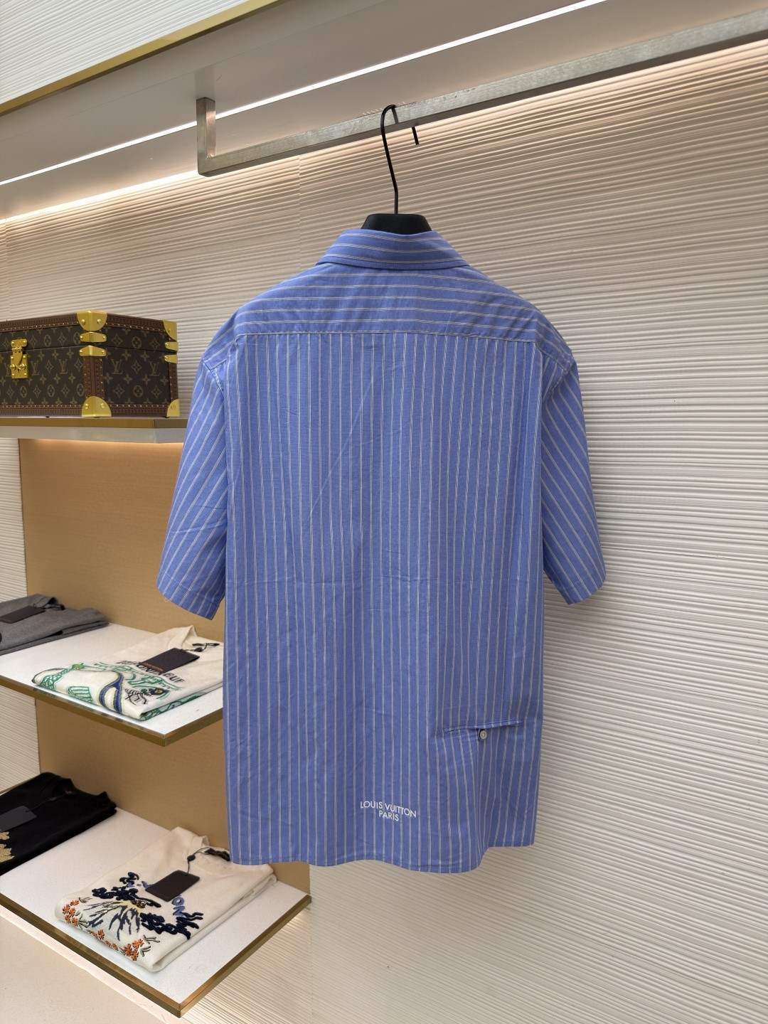 LOUIS VUITTON 路易威登 LV 条纹提花印花短袖衬衫 夏季 蓝色 A5 1AJURI