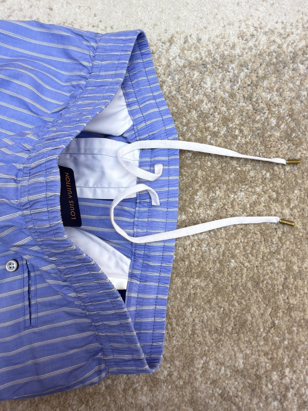 LOUIS VUITTON 路易威登 条纹提花印花松紧腰短裤 五分裤 休闲裤 裤子 蓝色 A5 