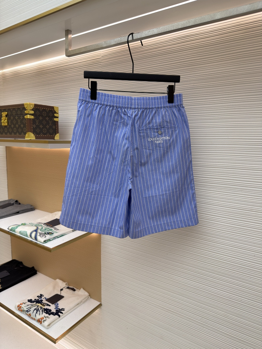 LOUIS VUITTON 路易威登 条纹提花印花松紧腰短裤 五分裤 休闲裤 裤子 蓝色 A5 