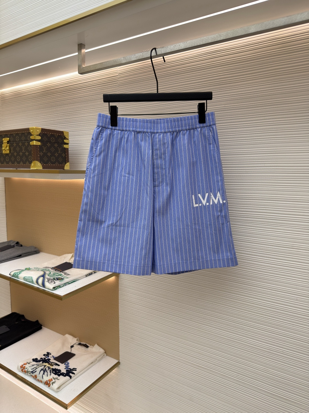 LOUIS VUITTON 路易威登 条纹提花印花松紧腰短裤 五分裤 休闲裤 裤子 蓝色 A5 