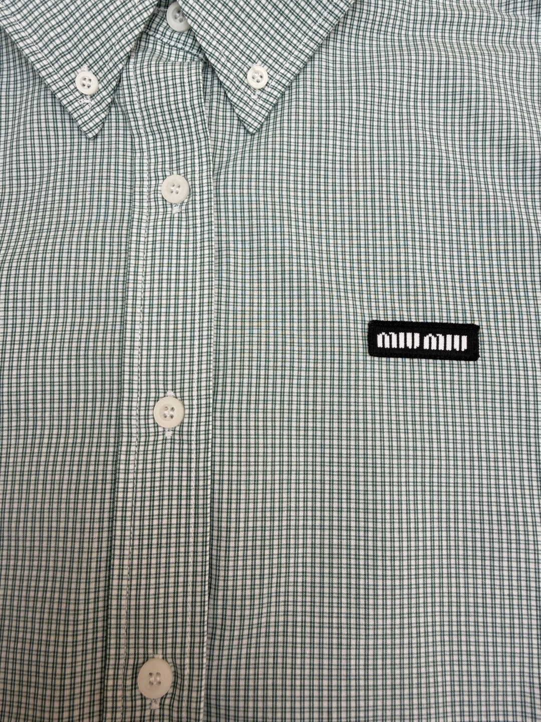 MIU MIU 缪缪 Automne系列 单排扣格纹衬衫 外套 长袖 绿色 A7 MK1842-1805-F077U-S-OOO