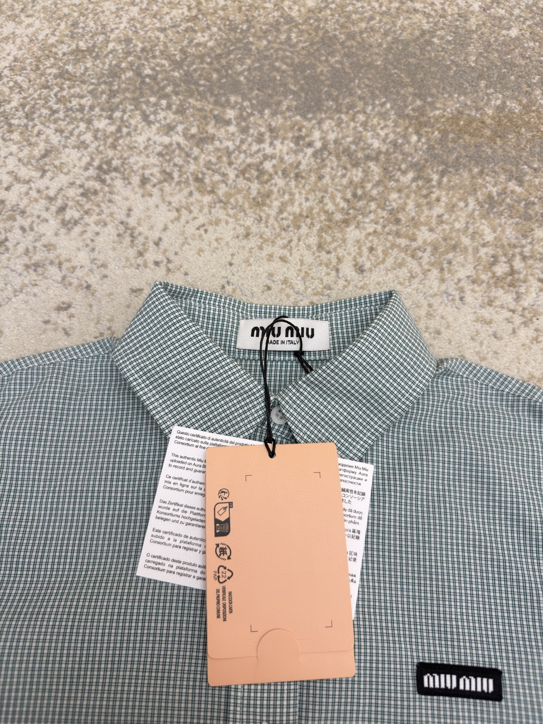 MIU MIU 缪缪 Automne系列 单排扣格纹衬衫 外套 长袖 绿色 A7 MK1842-1805-F077U-S-OOO