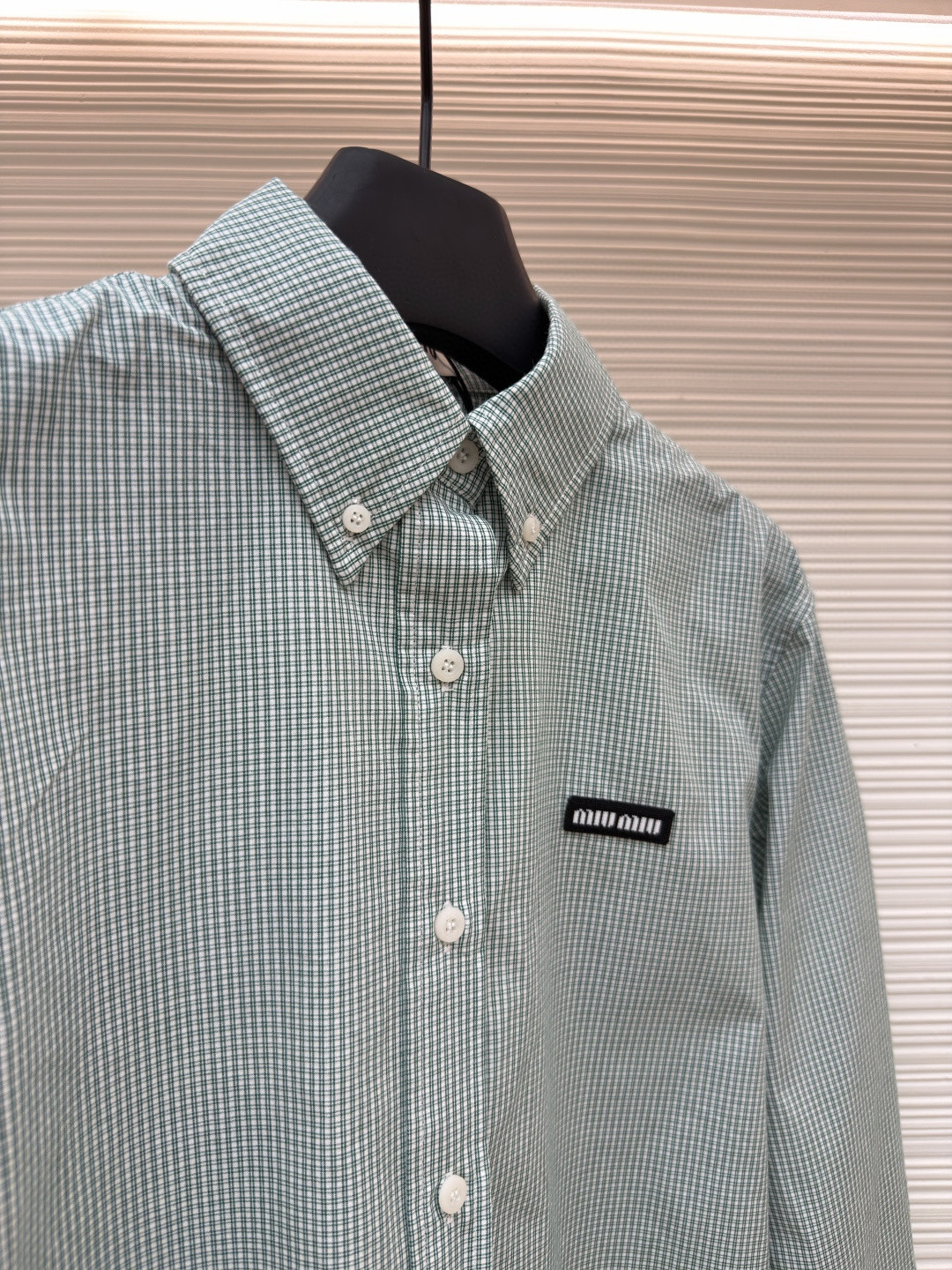 MIU MIU 缪缪 Automne系列 单排扣格纹衬衫 外套 长袖 绿色 A7 MK1842-1805-F077U-S-OOO