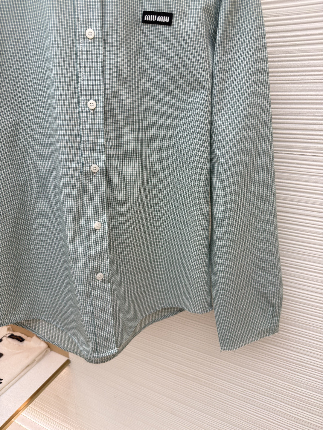 MIU MIU 缪缪 Automne系列 单排扣格纹衬衫 外套 长袖 绿色 A7 MK1842-1805-F077U-S-OOO
