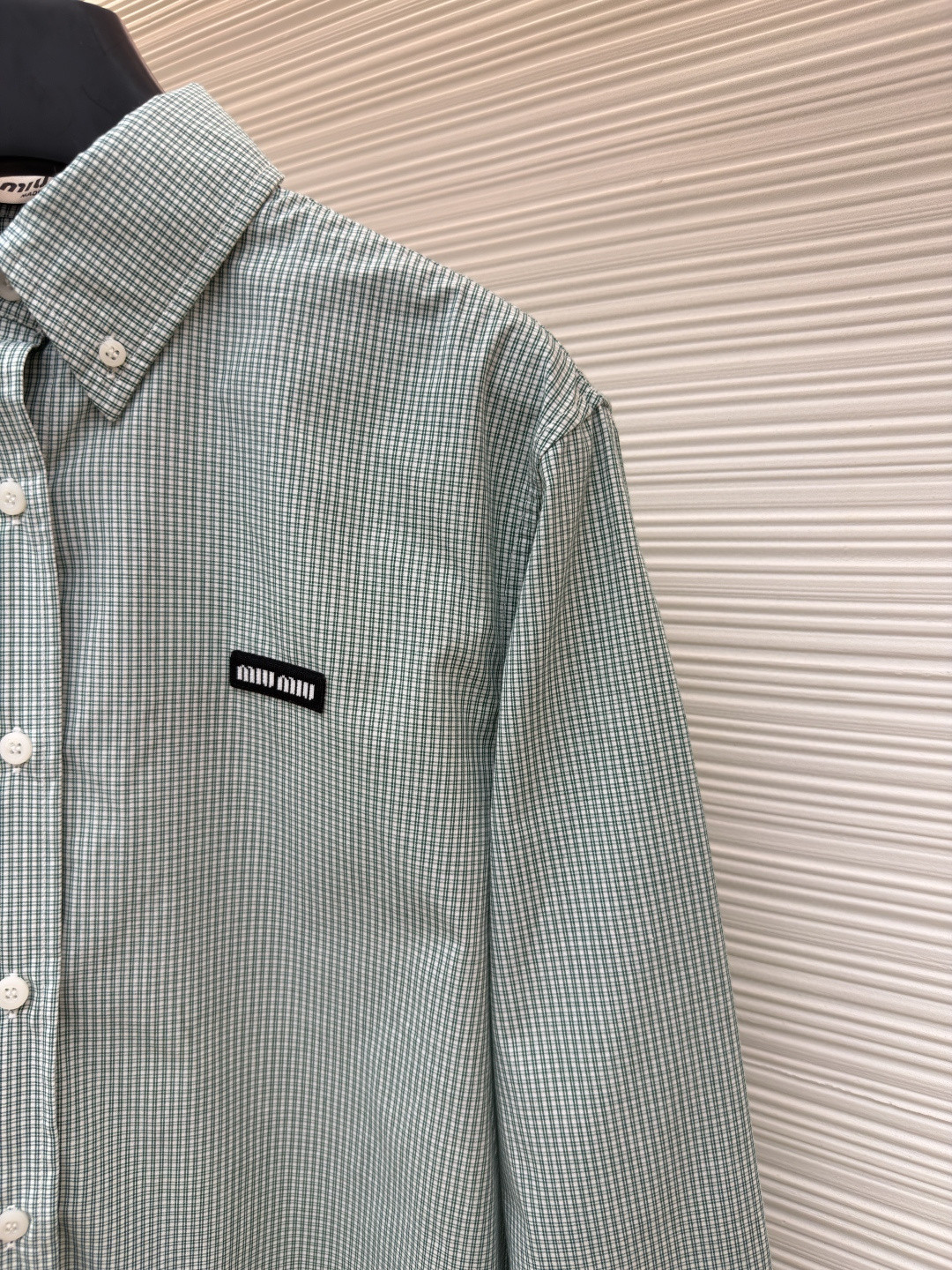 MIU MIU 缪缪 Automne系列 单排扣格纹衬衫 外套 长袖 绿色 A7 MK1842-1805-F077U-S-OOO