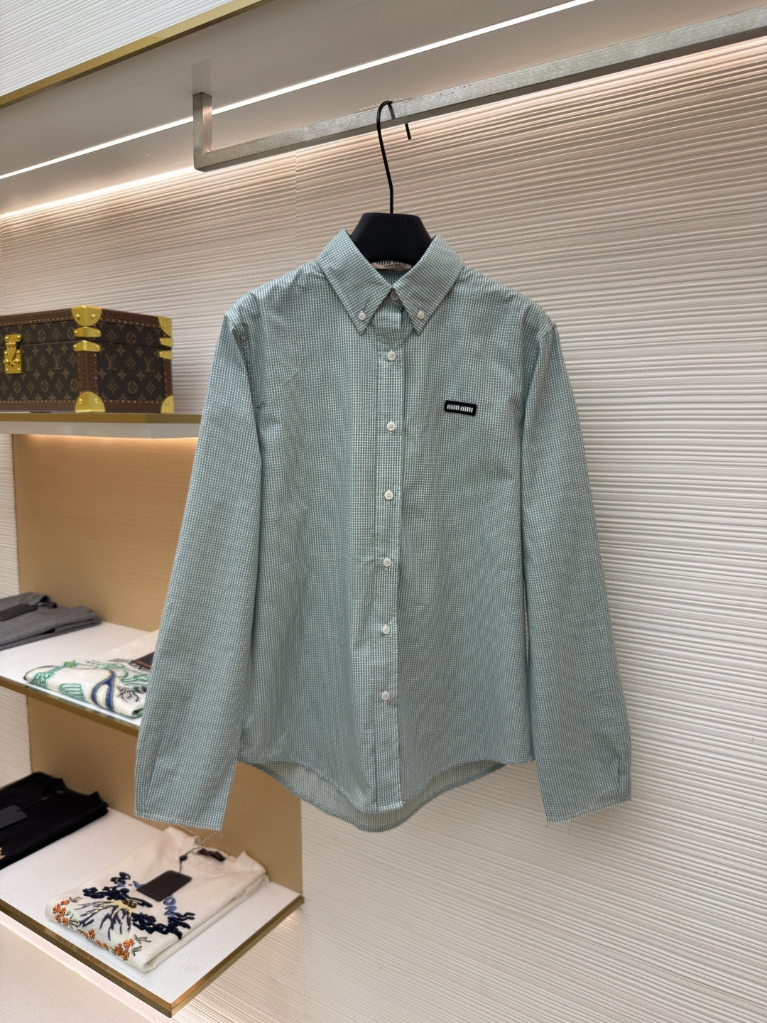 MIU MIU 缪缪 Automne系列 单排扣格纹衬衫 外套 长袖 绿色 A7 MK1842-1805-F077U-S-OOO