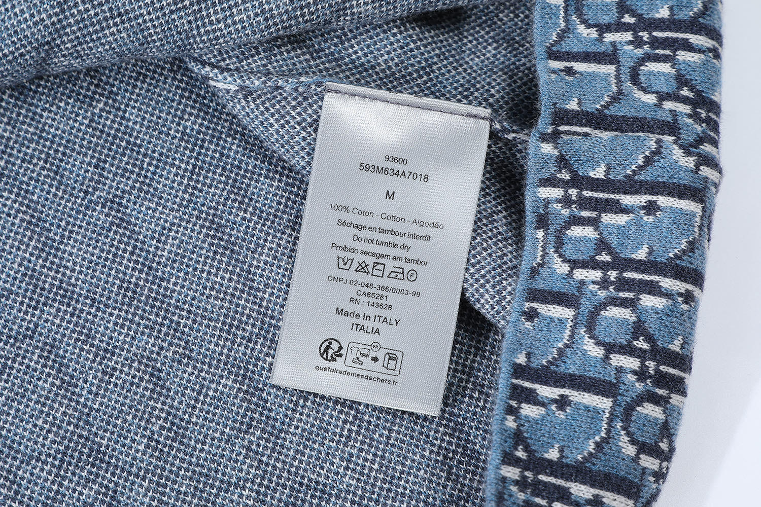 DIOR 迪奥 满印提花针织圆领 T恤 夏季 短袖 蓝色 A7 593M634A7018-C585