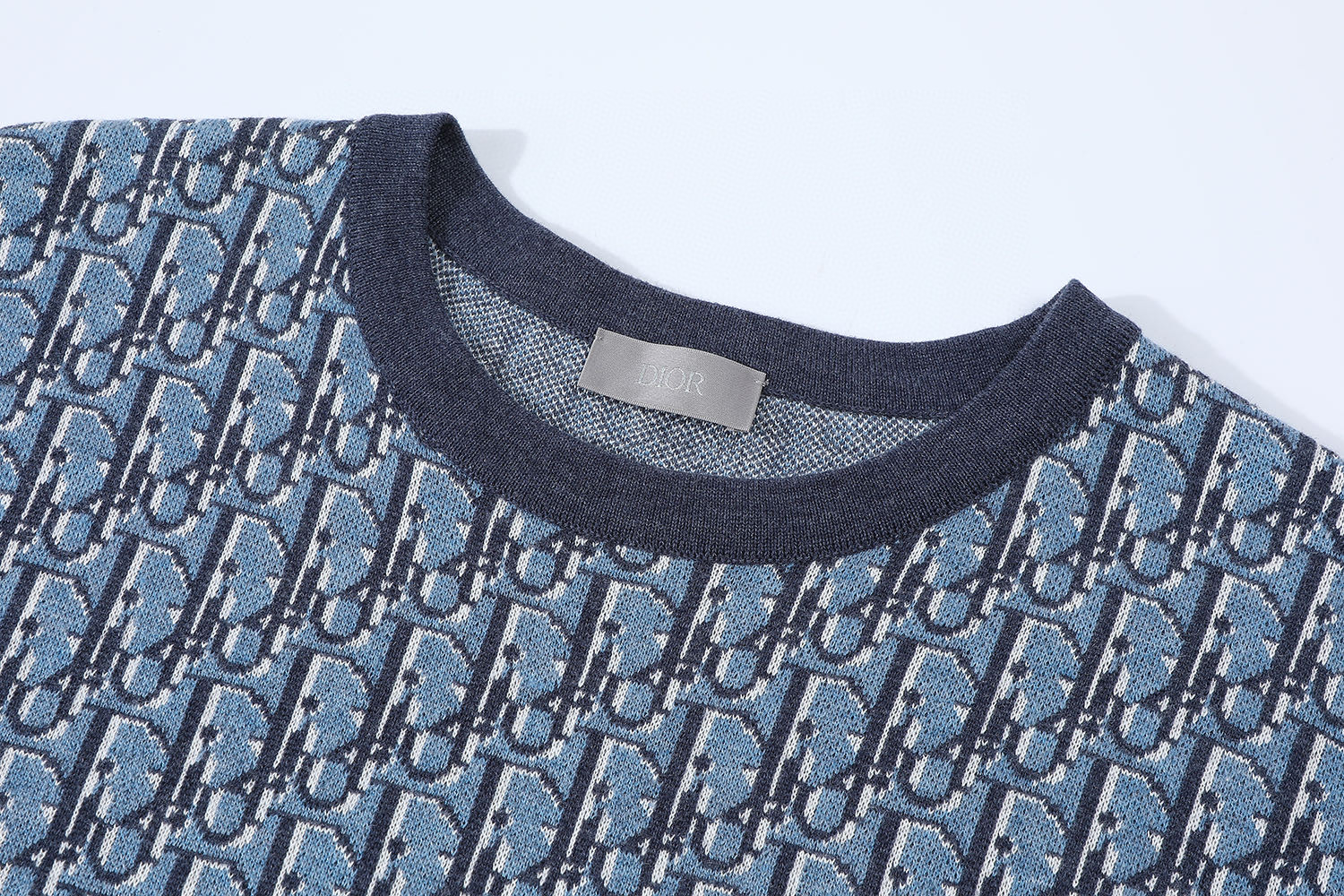 DIOR 迪奥 满印提花针织圆领 T恤 夏季 短袖 蓝色 A7 593M634A7018-C585