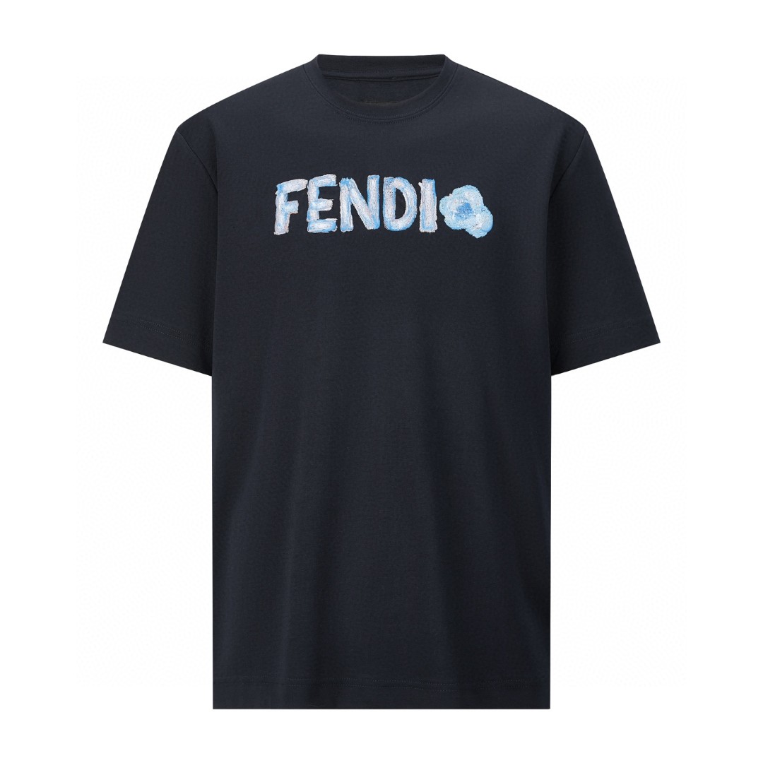FENDI 芬迪 刺绣手绘标识T恤 短袖 套头 夏季 白色 黑色 A0 FY0936AYZ9F0H0G