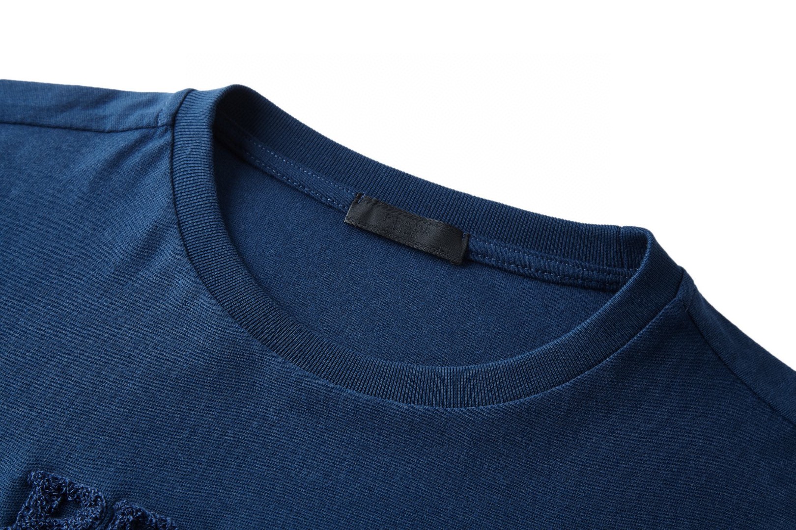 PRADA 普拉达 毛巾刺绣标识圆领短袖 T恤 夏季 黑色 蓝色 白色 A0 UJN897-14LB-F0008-S-OOO