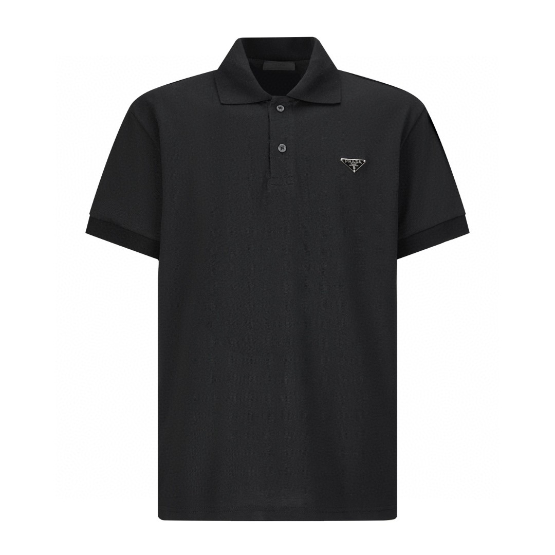 PRADA 普拉达 钢标翻领Polo衫 短袖 T恤 夏季 白色 黑色 A0 UJN444-XGS-F0009-S-WM3