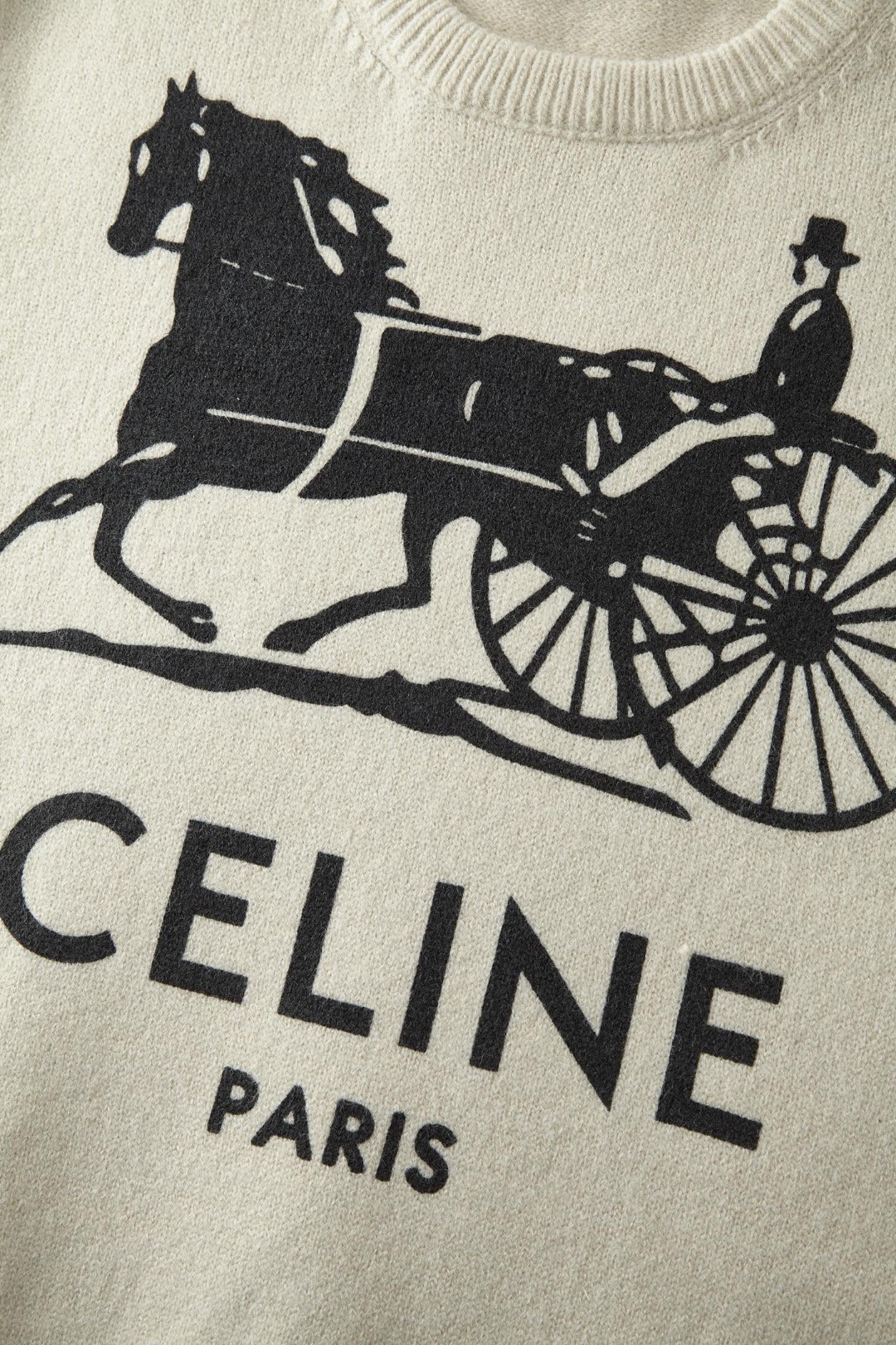 CELINE 赛琳 字母印花马车标识圆领毛衣 针织衫 外套 长袖 米色 B0 RY0SV1261-01W1