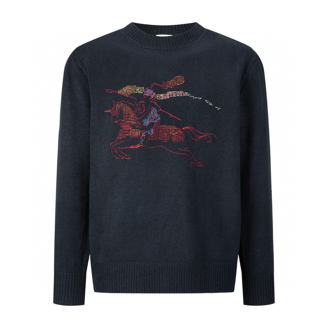 Burberry 巴宝莉 战马刺绣标识毛衣 长袖 外套 海军蓝 B0 81185971