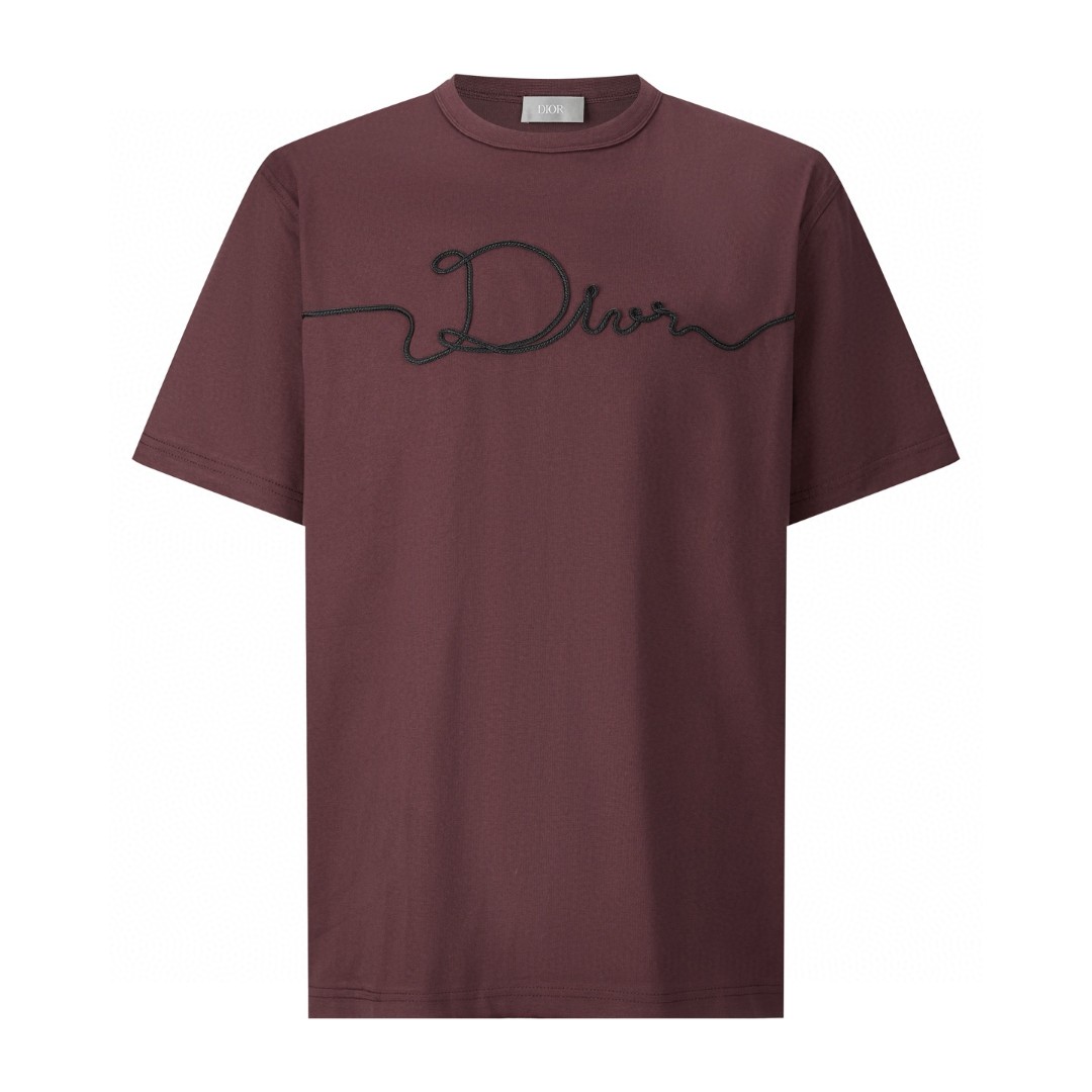DIOR 迪奥 麻绳标识圆领短袖 T恤 夏季 白色 酒红色 黑色 A0 613J668A0677-C080
