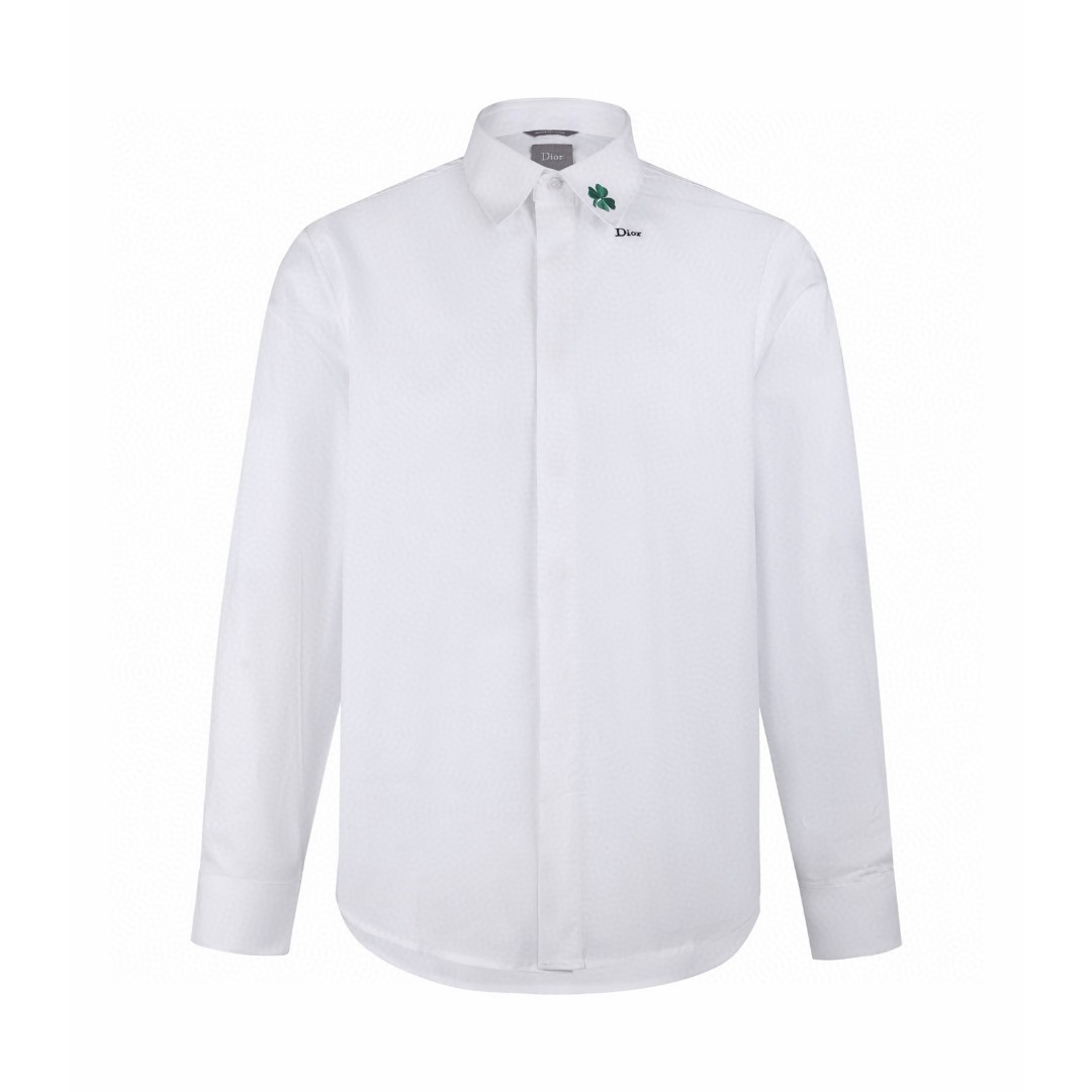 DIOR 迪奥 四叶草刺绣翻领衬衫 外套 长袖 白色 A5 683C530B1581-C086