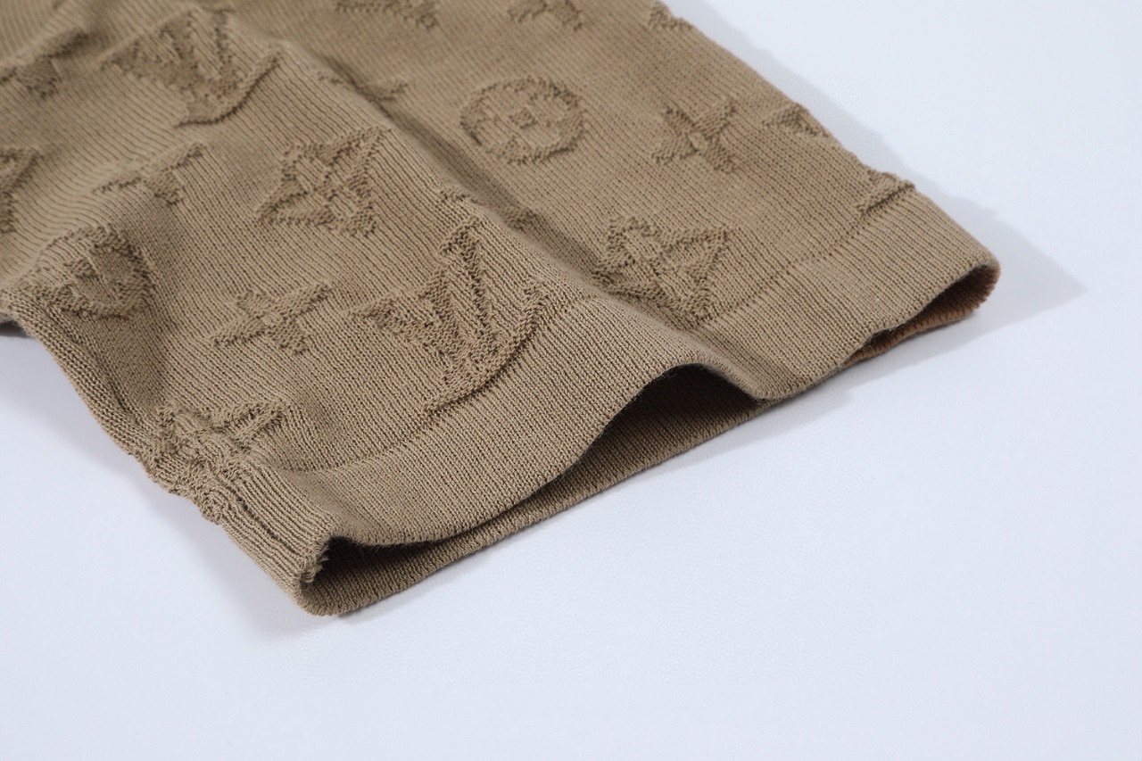 LOUIS VUITTON 路易威登 LV 提花暗纹logo毛织短袖 夏季 T恤 男女同款 棕色 白色 黑色 A0 1AFQA6