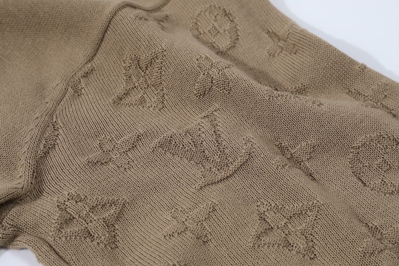 LOUIS VUITTON 路易威登 LV 提花暗纹logo毛织短袖 夏季 T恤 男女同款 棕色 白色 黑色 A0 1AFQA6