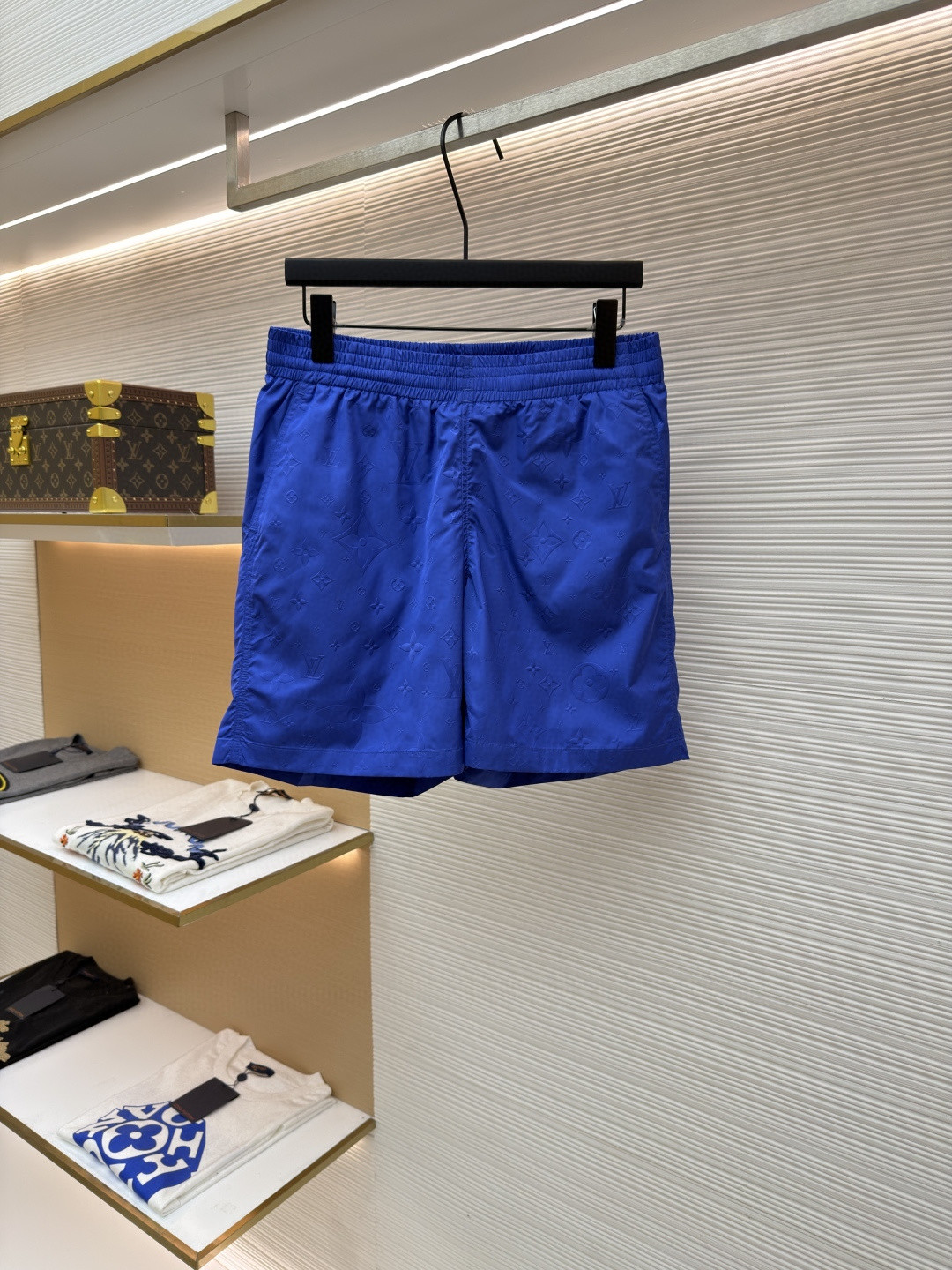 LOUIS VUITTON 路易威登 暗纹老花松紧腰沙滩短裤 五分裤 休闲裤 裤子 黑色 粉色 浅蓝色 海军蓝 绿色 橙色 蓝色 A0 1A7Y0P